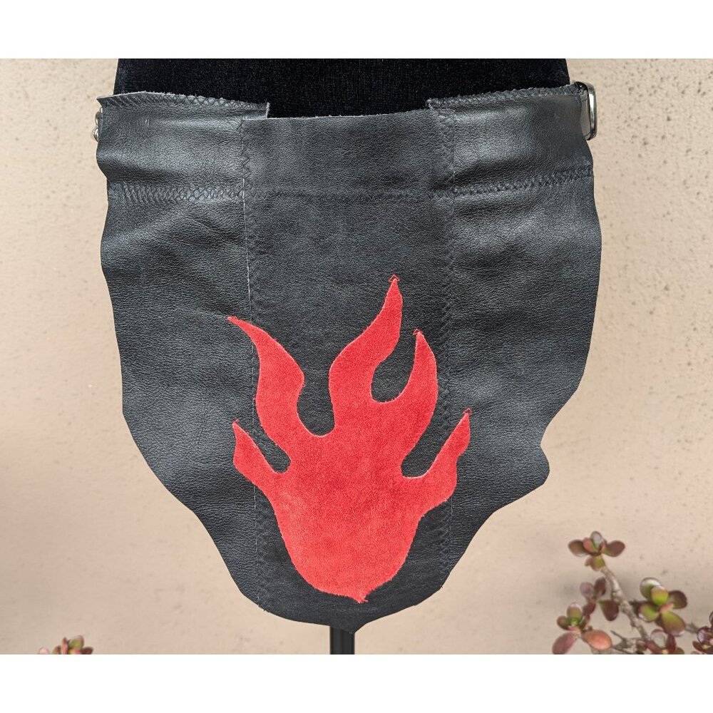 💜Leather Utility Kilt with Red Flame Appliqué